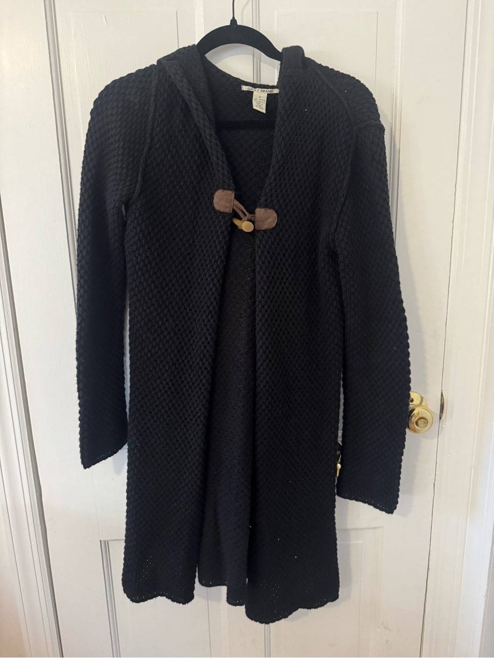 Lucky Brand Black Hooded Knit Toggle Sweater Coat
